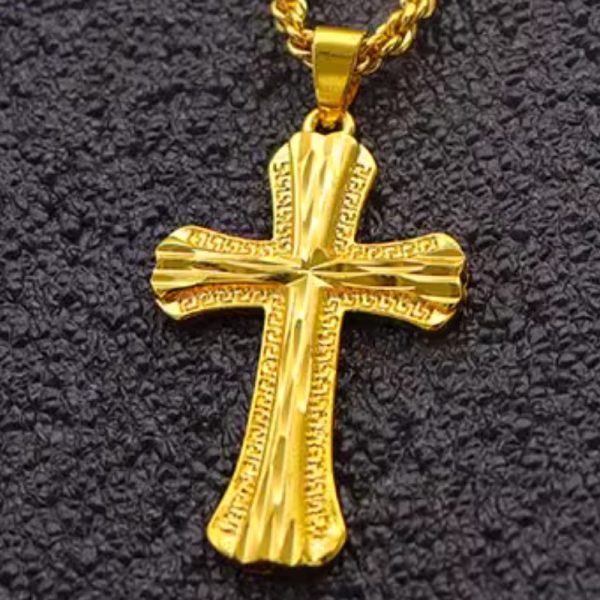 LIKEGOLD 24K Gold Plated Vietnamese Sand Gold Cross Necklace for Men and Women [Never Fades] - Image 2